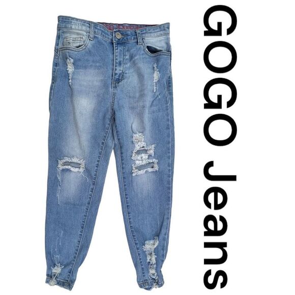 Gogo Jeans Jeans Women 11 Blue Ankle Straight Leg Vintage Blend High-Rise Ripped - Picture 1 of 9